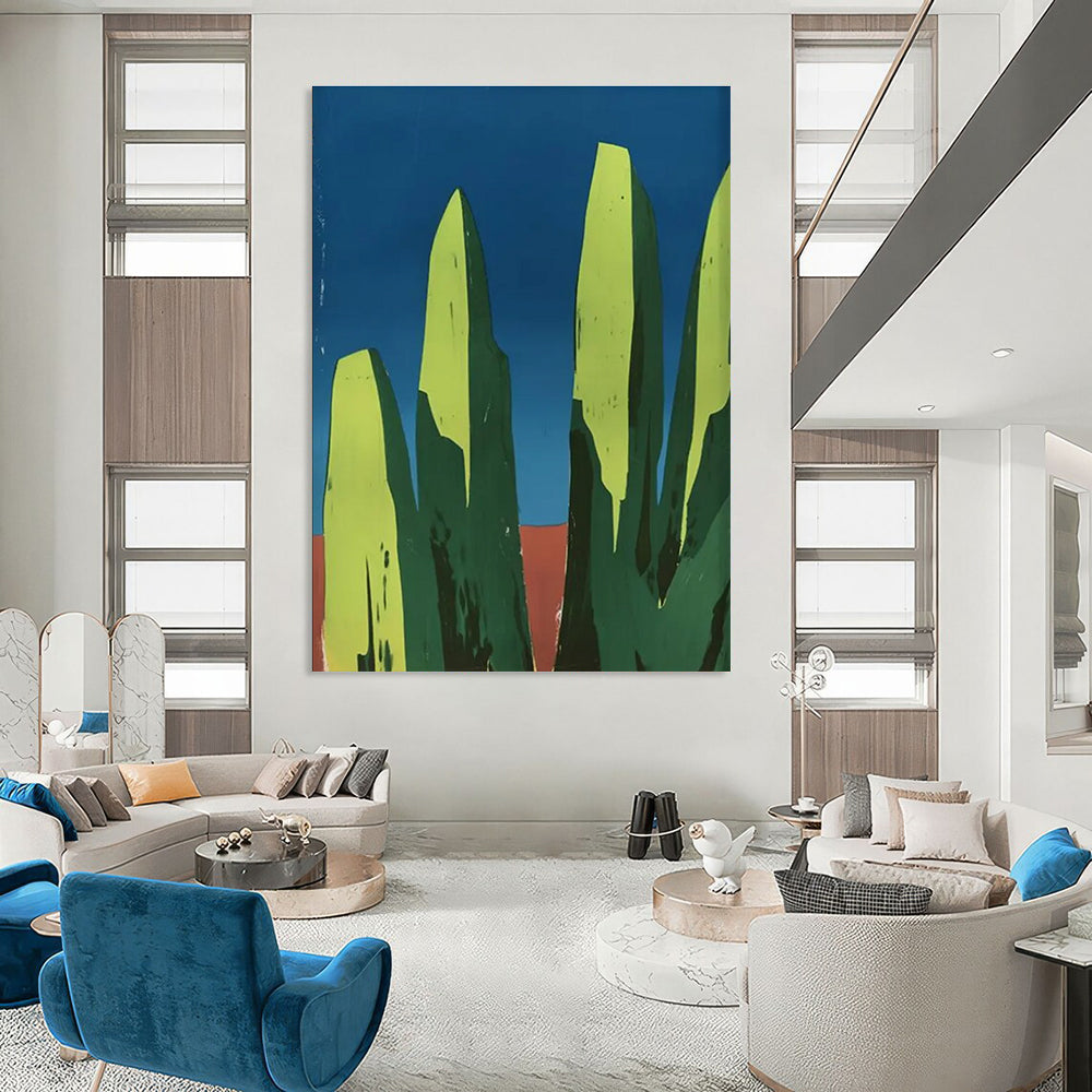 Minimalist Abstract Cacti Painting with Bold Colors ADGE093