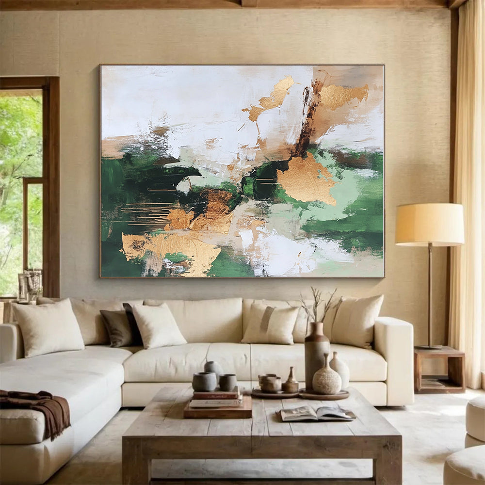 Green Gold and Beige Abstract Painting with Natural Luxury GER528