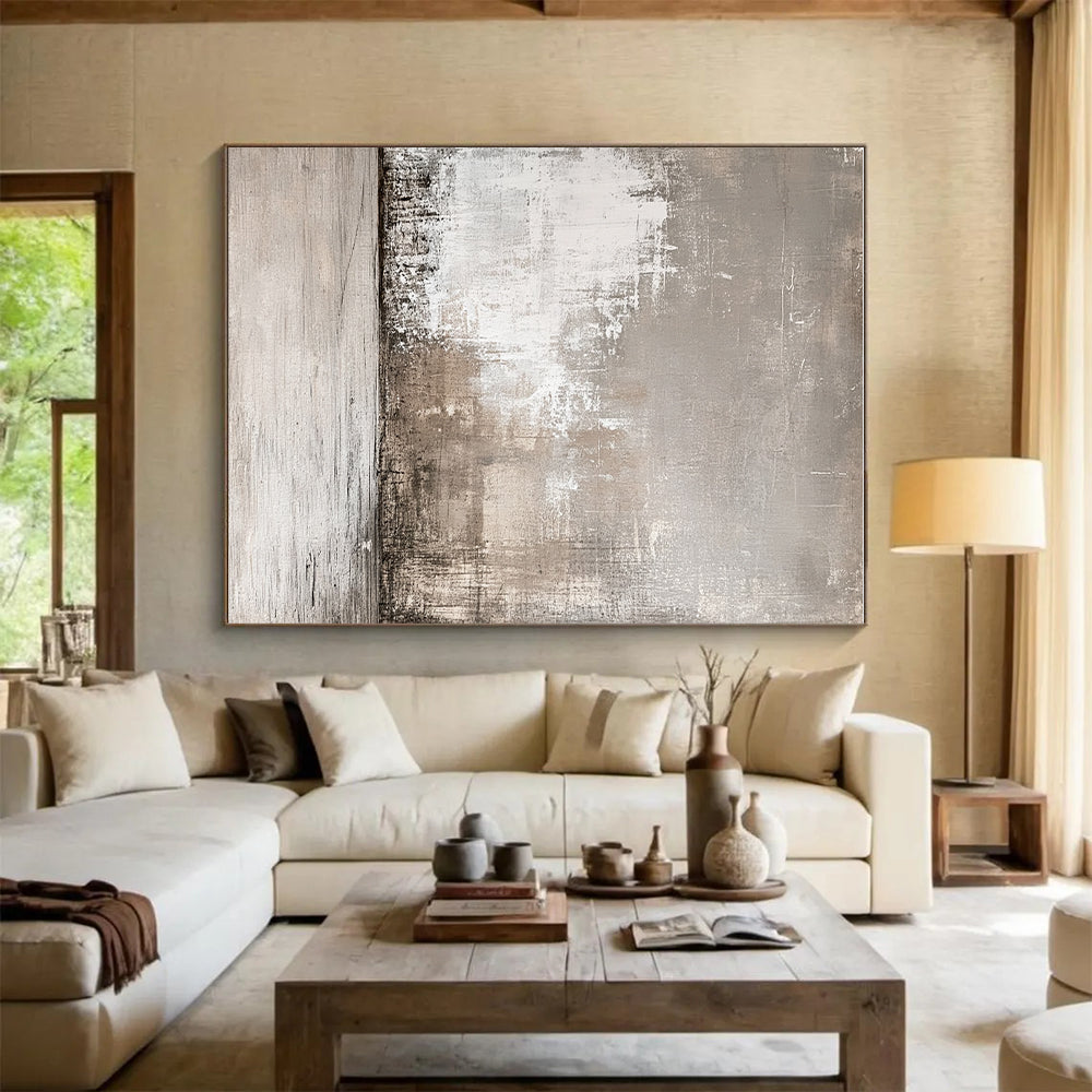 Gray Textured Abstract Painting with Muted Tones GER121
