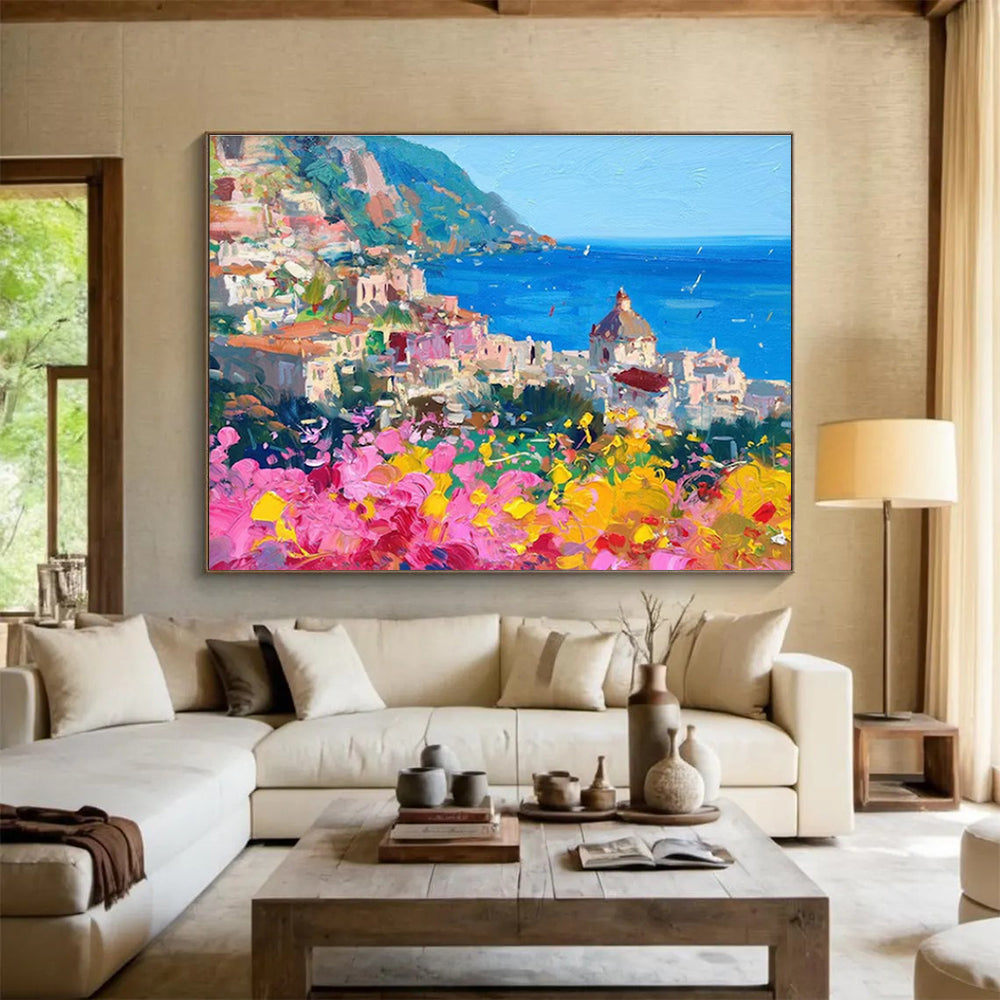 Colorful Coastal Town Abstract Painting THY473