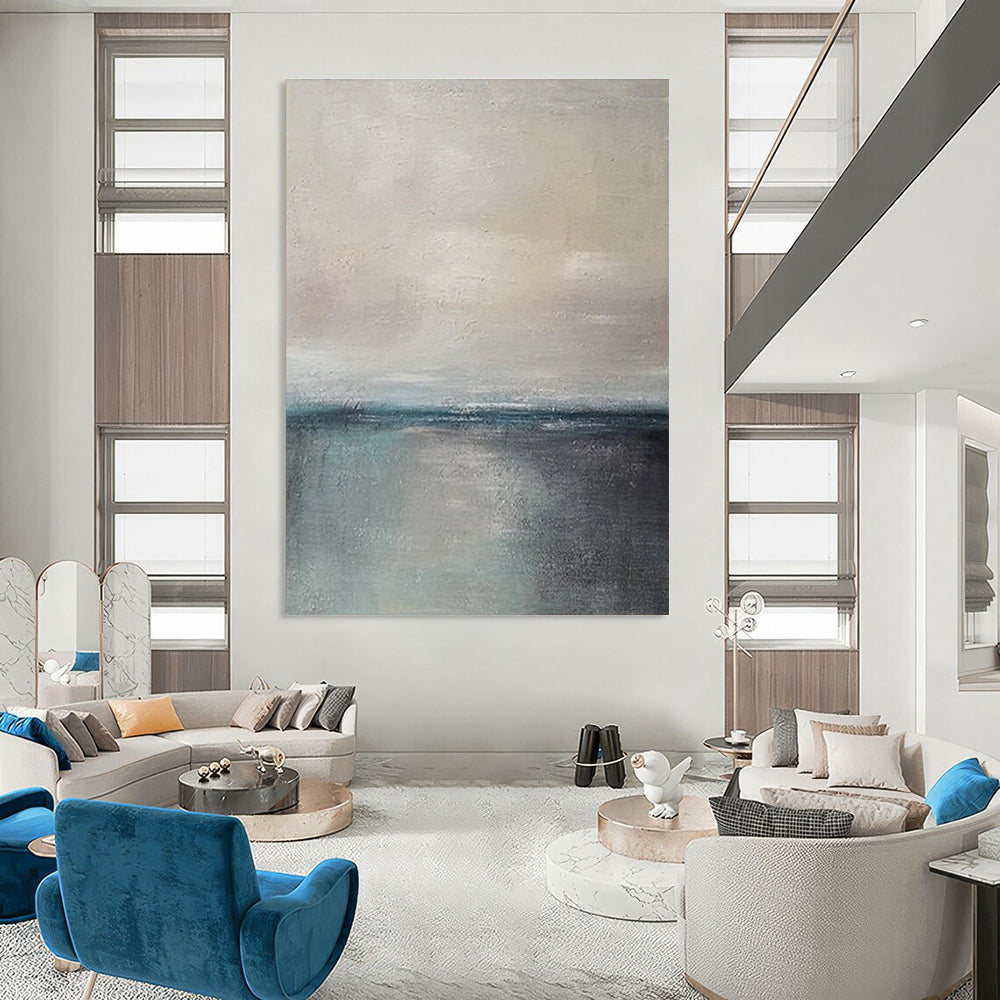 Beige Grey Blue Minimalist Abstract Painting ADGE034