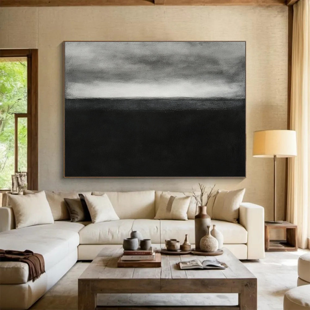 Black and White Sea Horizon Abstract Painting DYP093