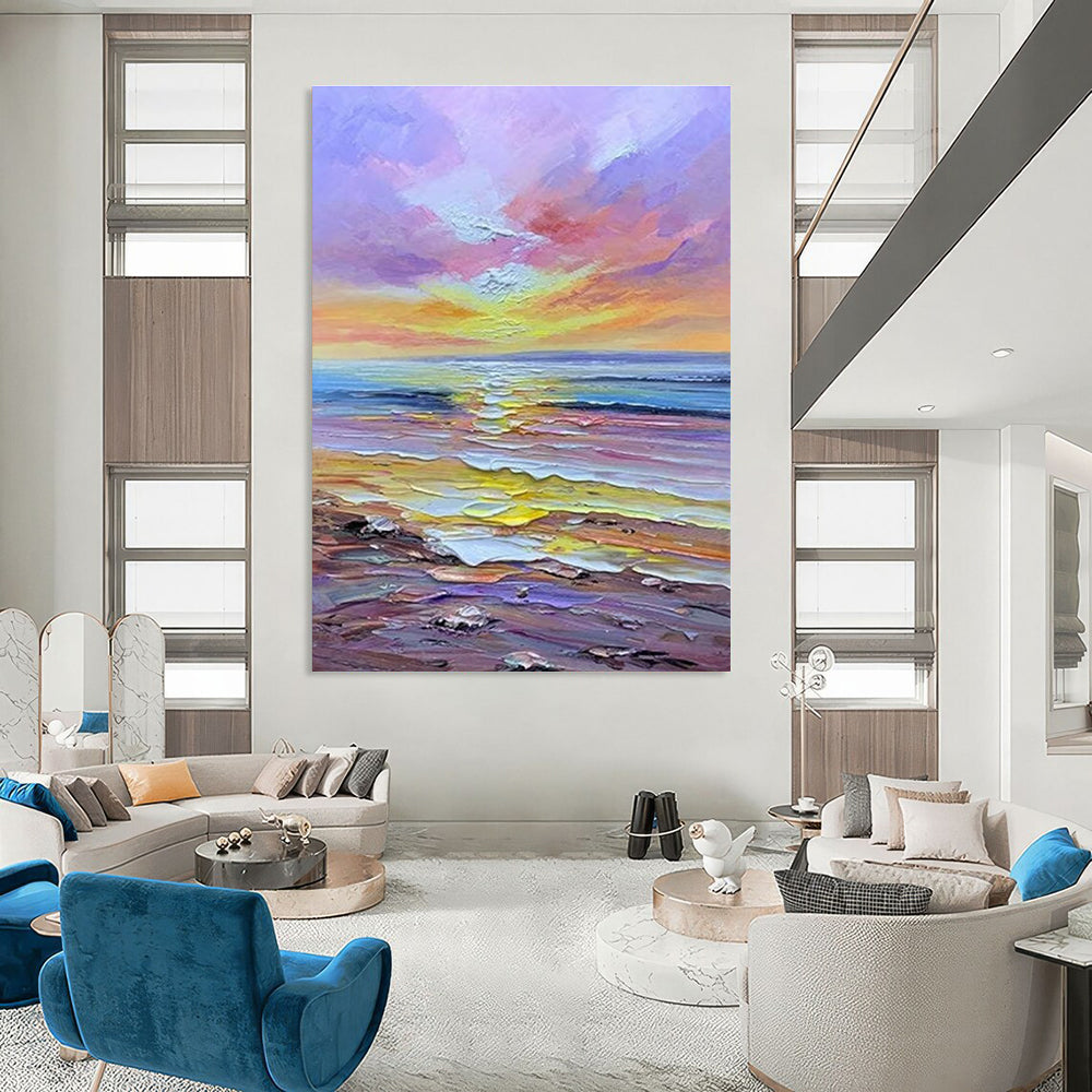 Pastel - hued Coastal Sunset Abstract Painting ADGE261