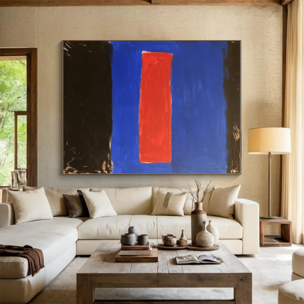 Blue Red Black Abstract Painting with Bold Color Blocks GER028