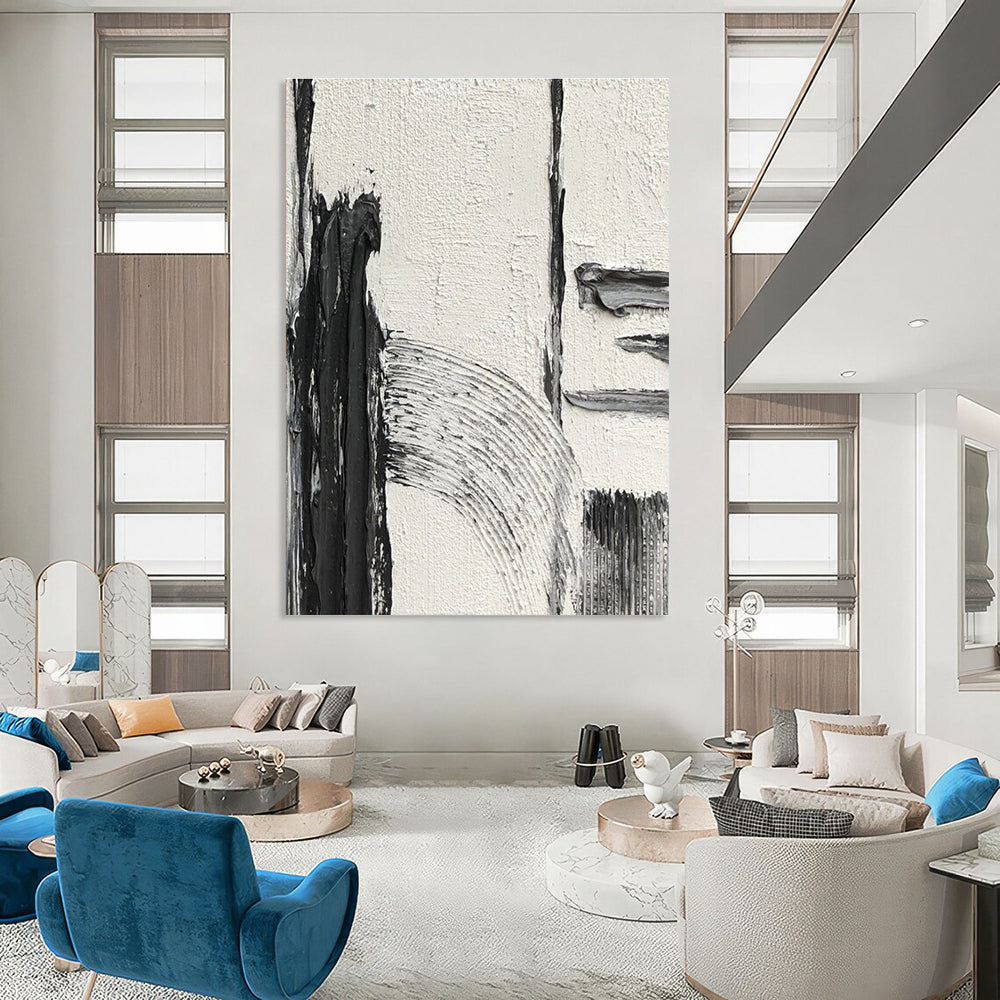 Black and White Geometric Textured Abstract Painting ADGE386