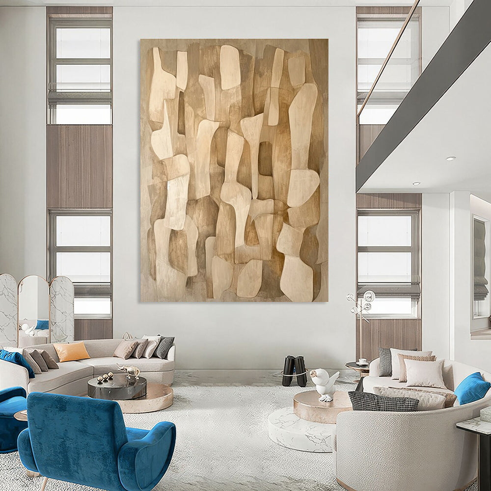 Beige Brown Abstract Geometric Painting ADGE021