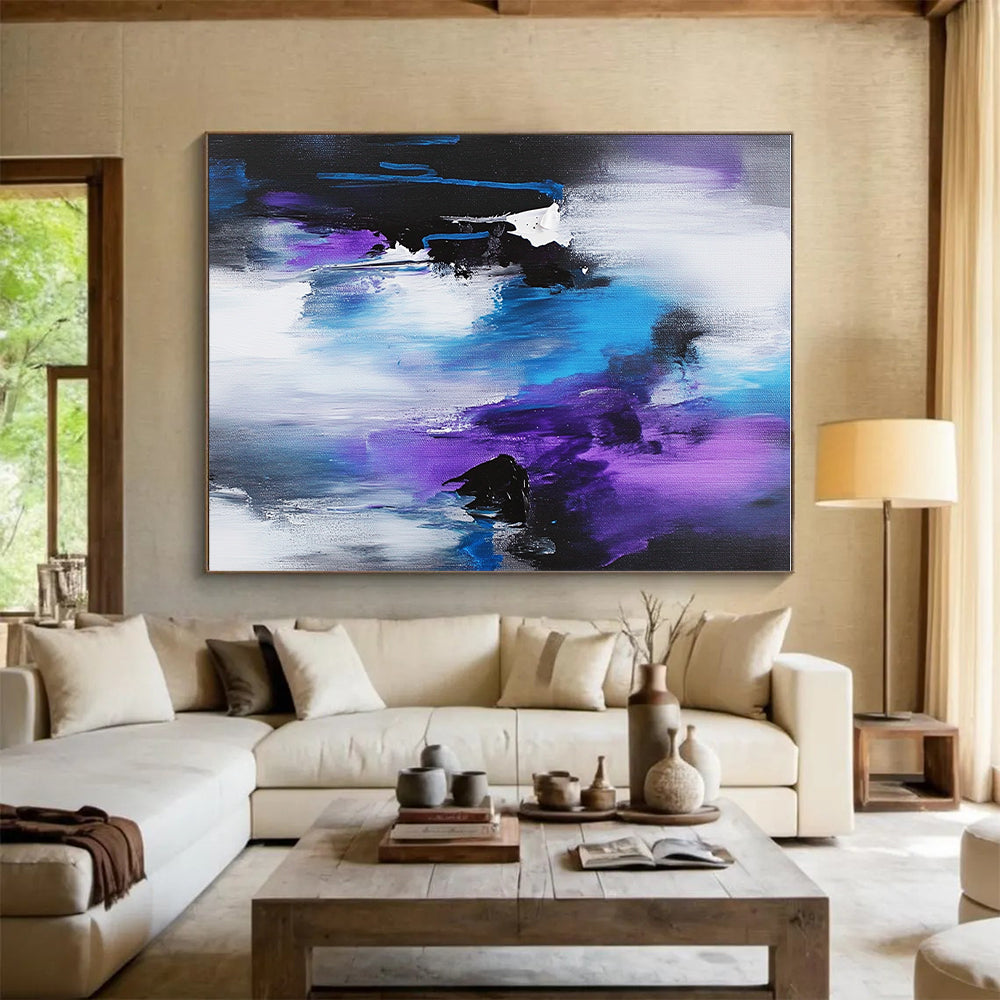 Blue and Purple Abstract Painting with Dynamic Drips GER410