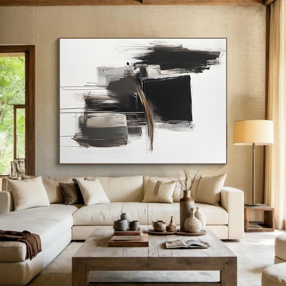 Dynamic Black White Abstract with Dripping Paint GER353