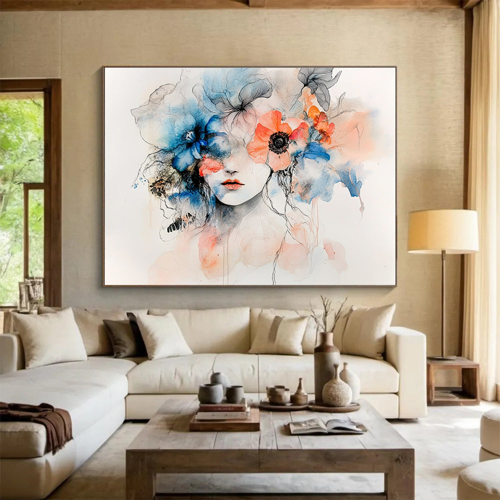 Floral Face Abstract Painting with Watercolor Style DYP157