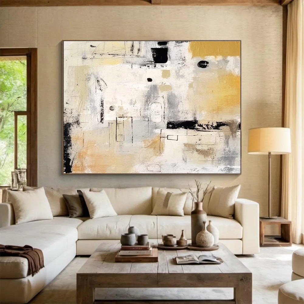Beige Grey Black Abstract Geometric Painting THY060