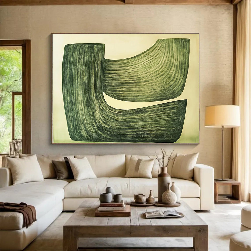 Green Curved Shapes Abstract Painting with Smooth Lines DYP611