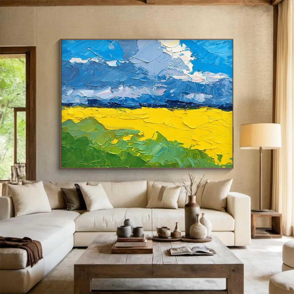 Yellow Green Blue Sky Landscape Abstract Painting THY480
