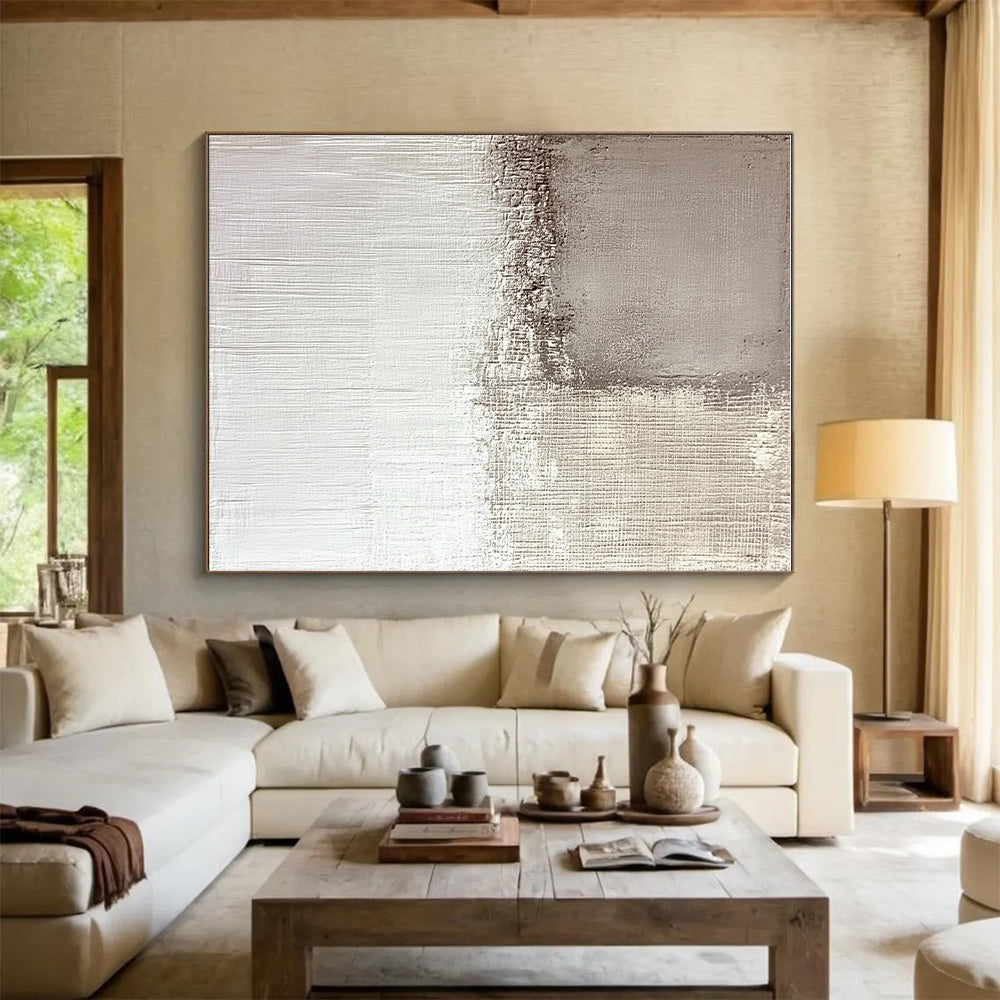 Beige and White Abstract Painting with Subtle Textures GER574