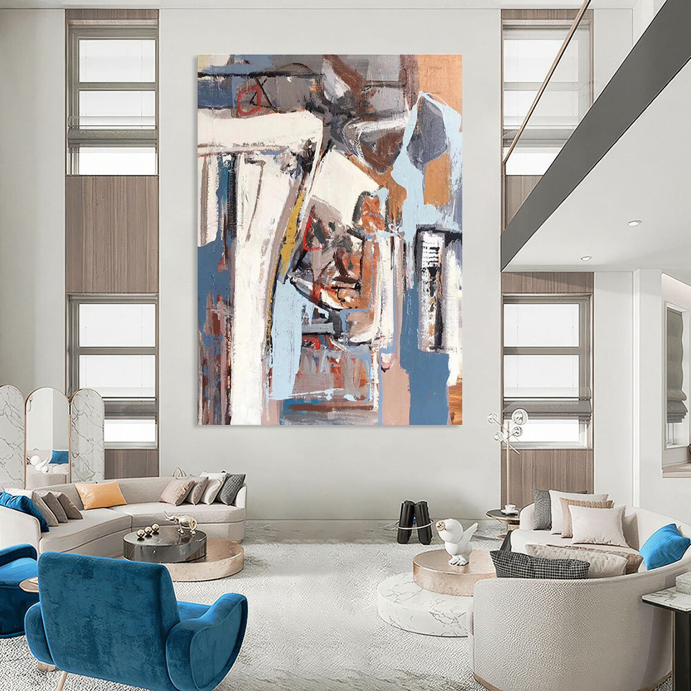 Grey Blue Brown Abstract Painting ADGE041