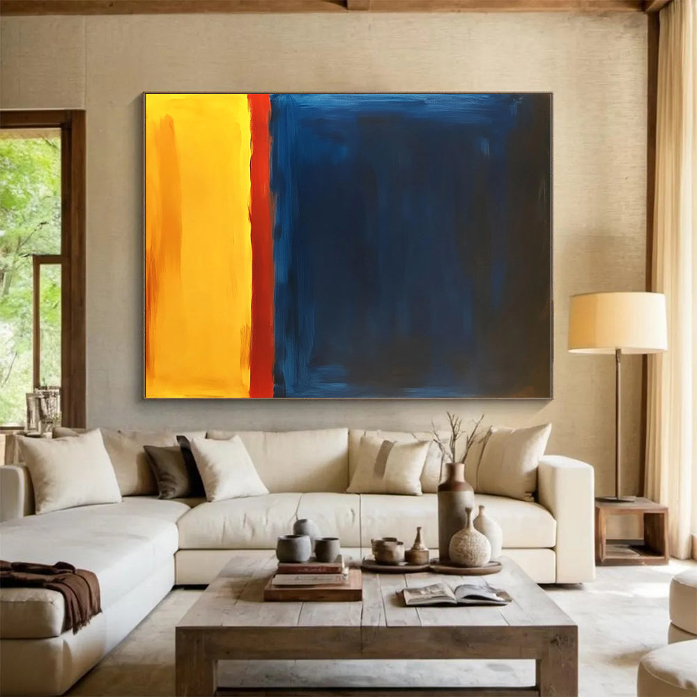 Blue Red and Yellow Abstract Painting with Bold Color Blocks GER544
