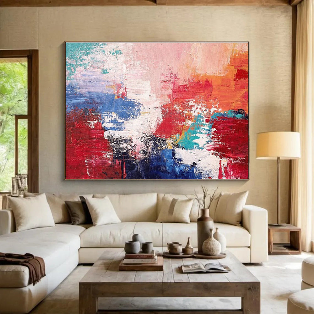 Red Blue Abstract Painting with Bold, Contrasting Energies THY388