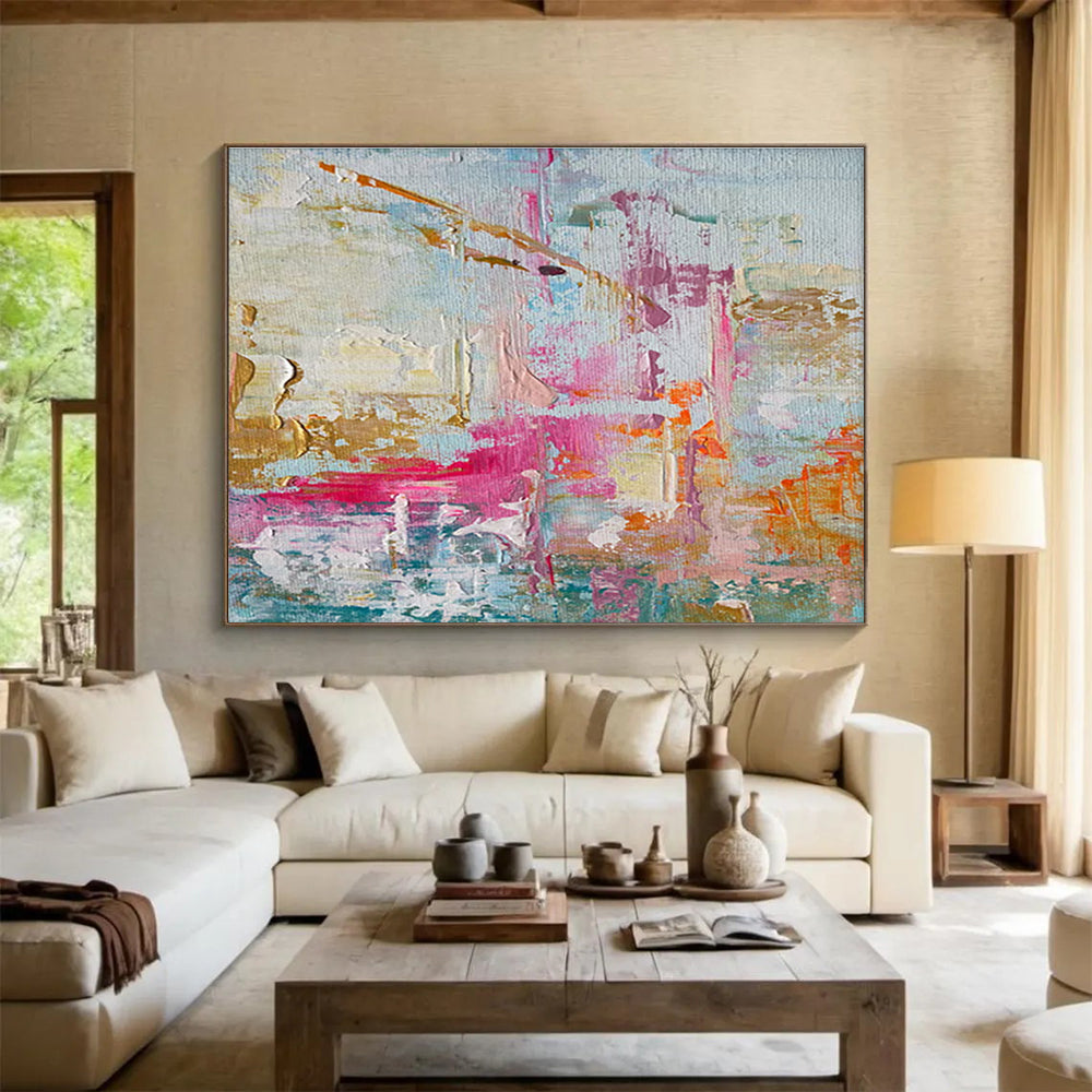 Pink Gold Abstract Painting with Playful Color Mixes THY329