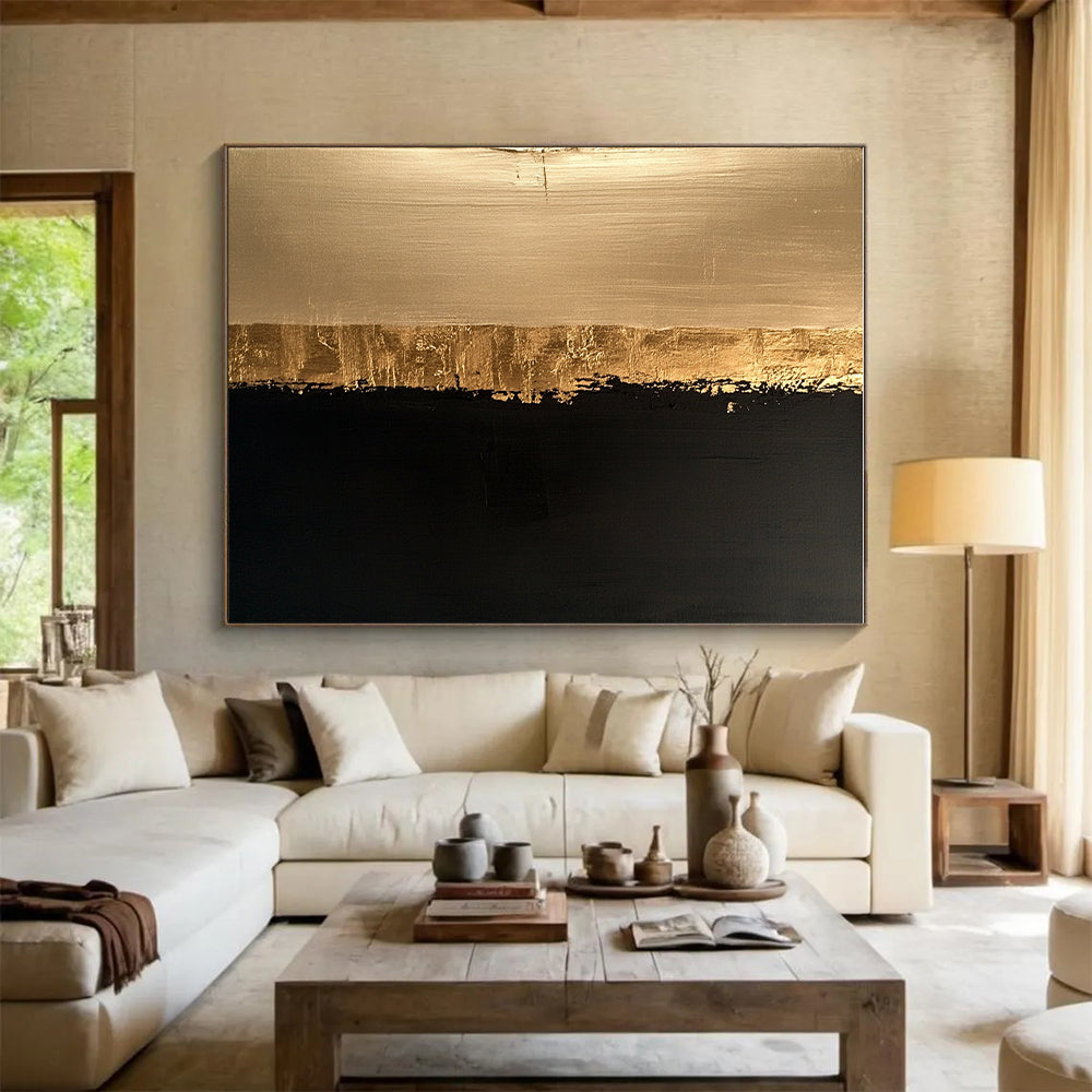 Gold and Black Abstract Painting with Textured Divide GER170