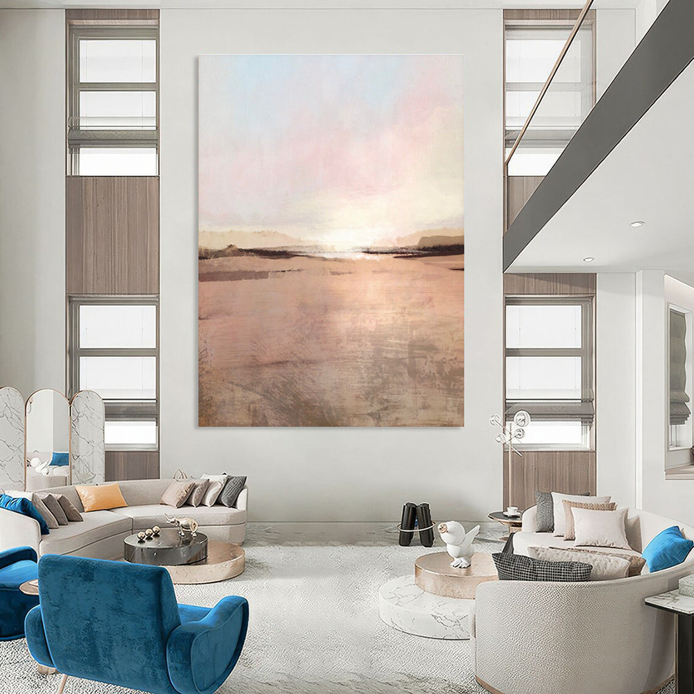 Sunset Landscape Abstract with Pink and Beige Tones Painting ADGE156