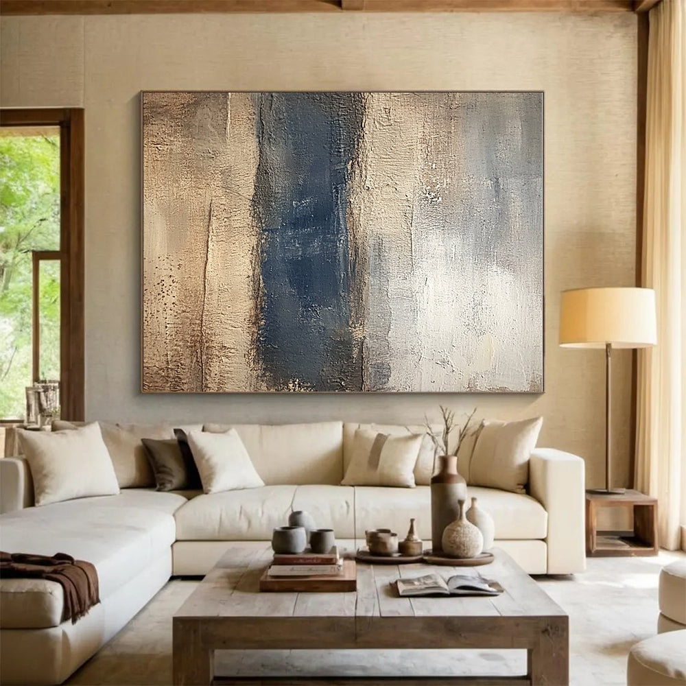 Beige and Blue Abstract Painting with Earthy Vibes GER454