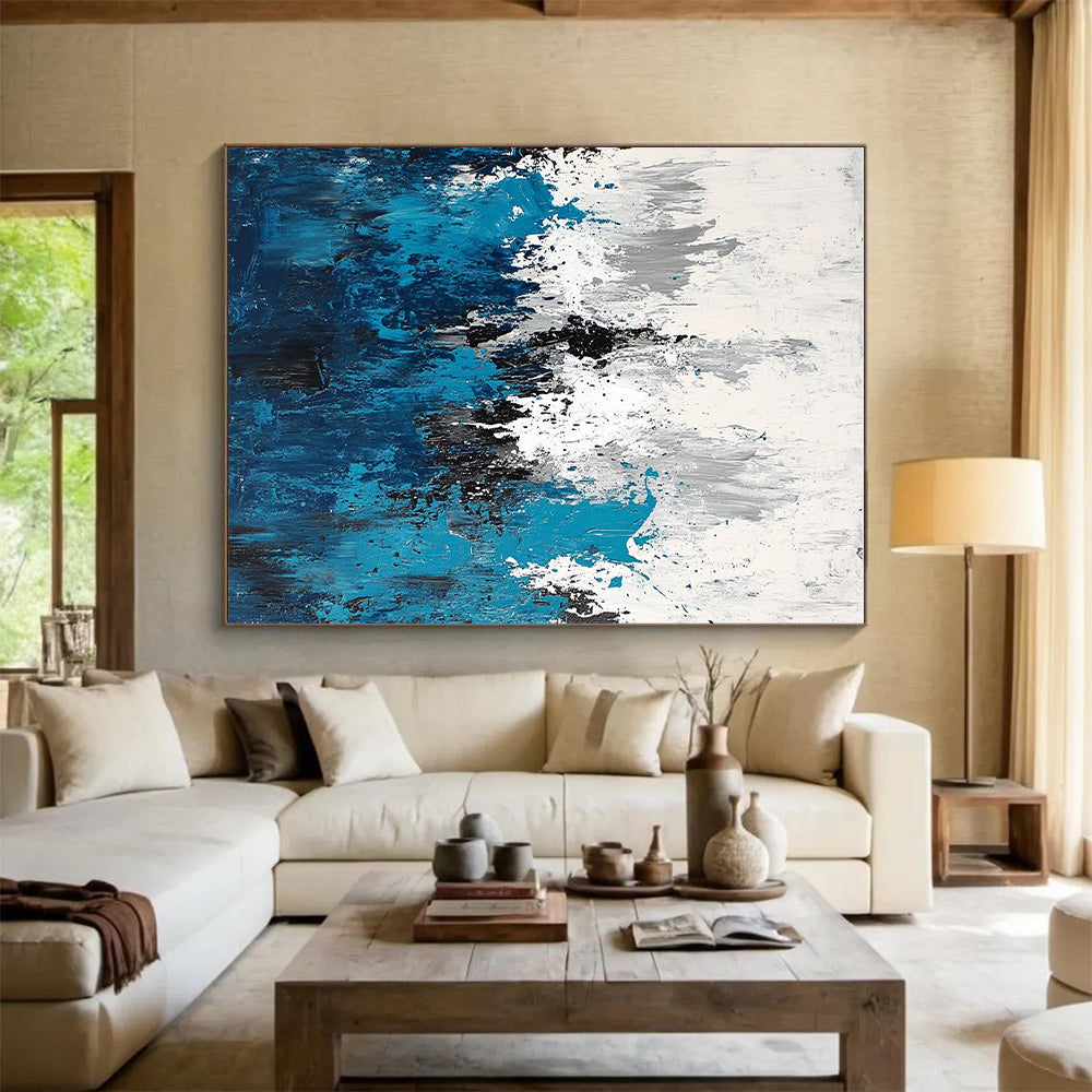 Blue and White Abstract Painting with Textured Layers GER572