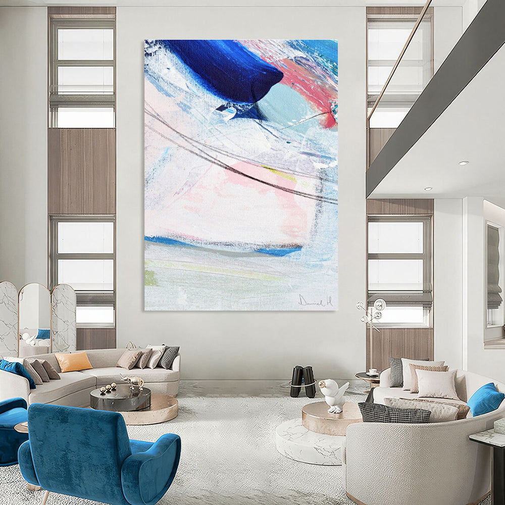 Colorful Abstract Swirls with Blue and Pink Painting ADGE150