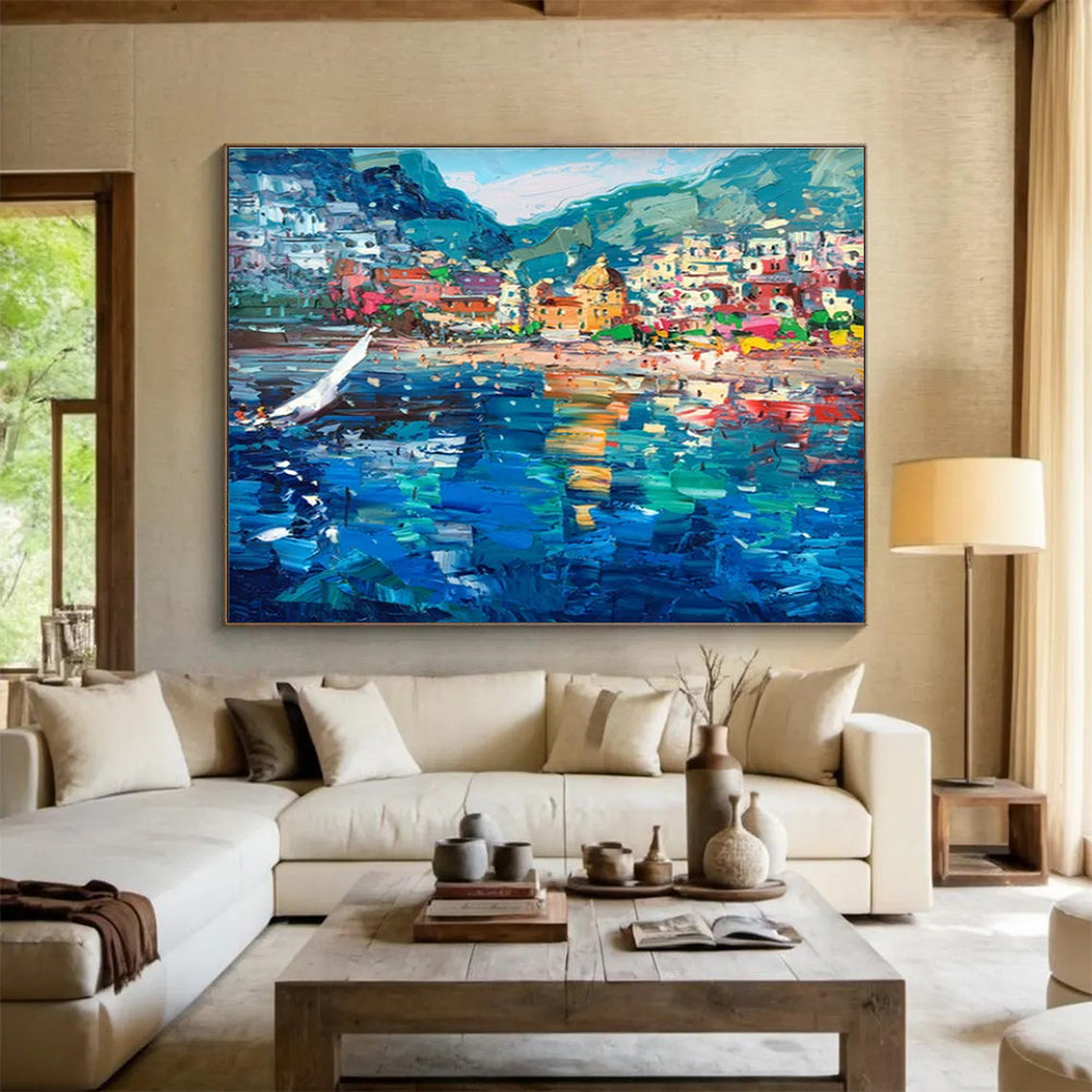 Vibrant Coastal Town Abstract Painting THY443