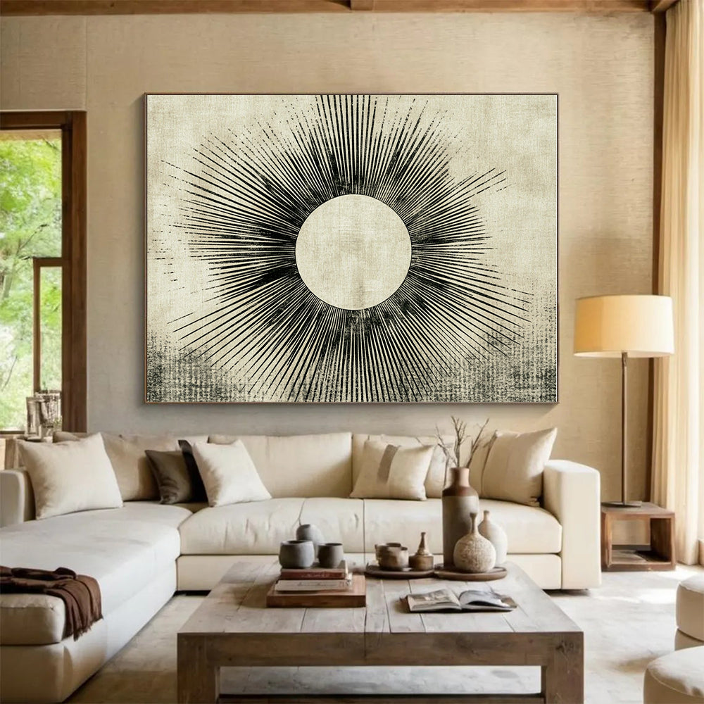 Sunburst Abstract Painting with Radiating Lines GER114