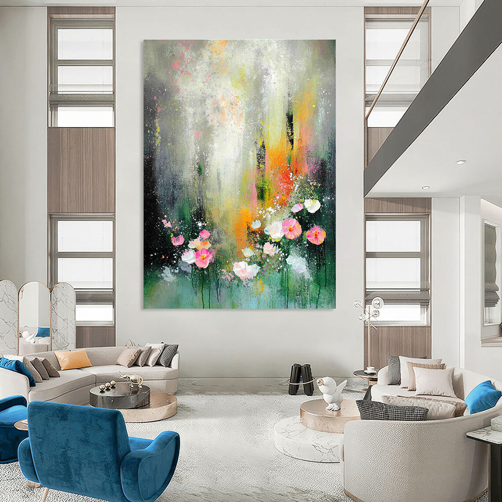 Abstract painting featuring a dreamy garden scene with soft lighting and muted colors in a vintage style.STSC1301