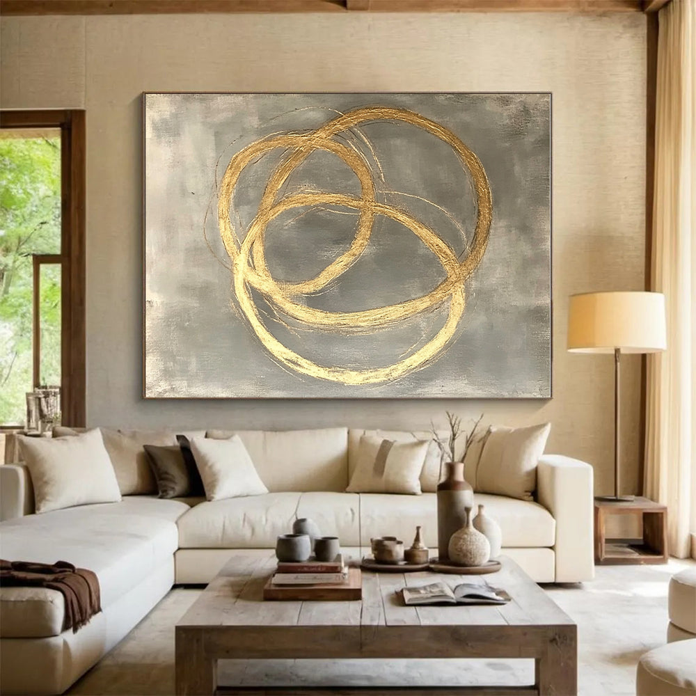 Golden Circles Abstract Painting on Gray Background GER270