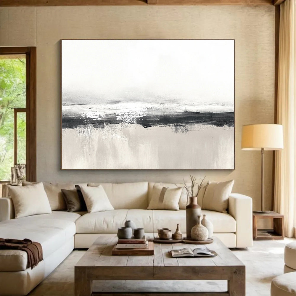 Gray and White Minimalist Abstract Painting with Subtle Textures DYP255