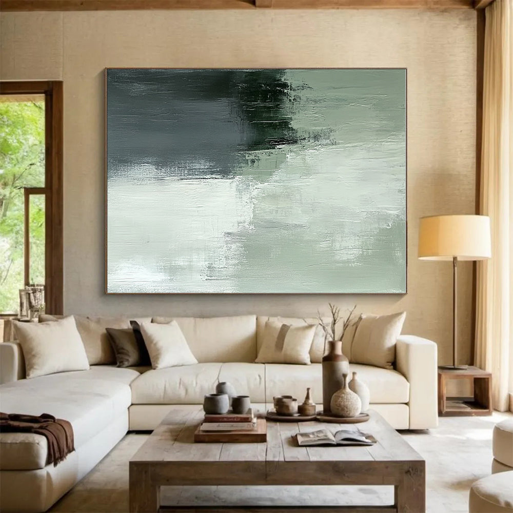 Green and Gray Abstract Painting with Soft Textural Layers GER651