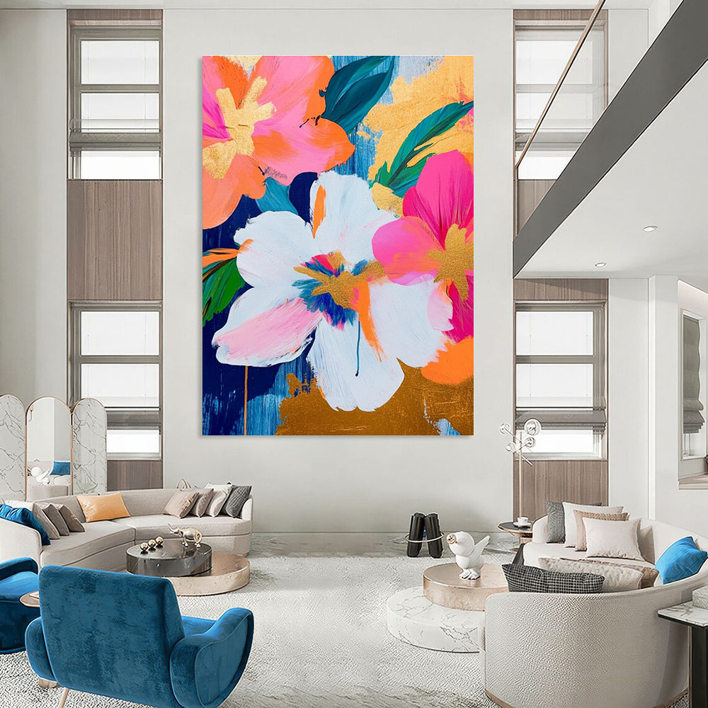 Pink Orange and Gold Flower Abstract Painting ADGE284