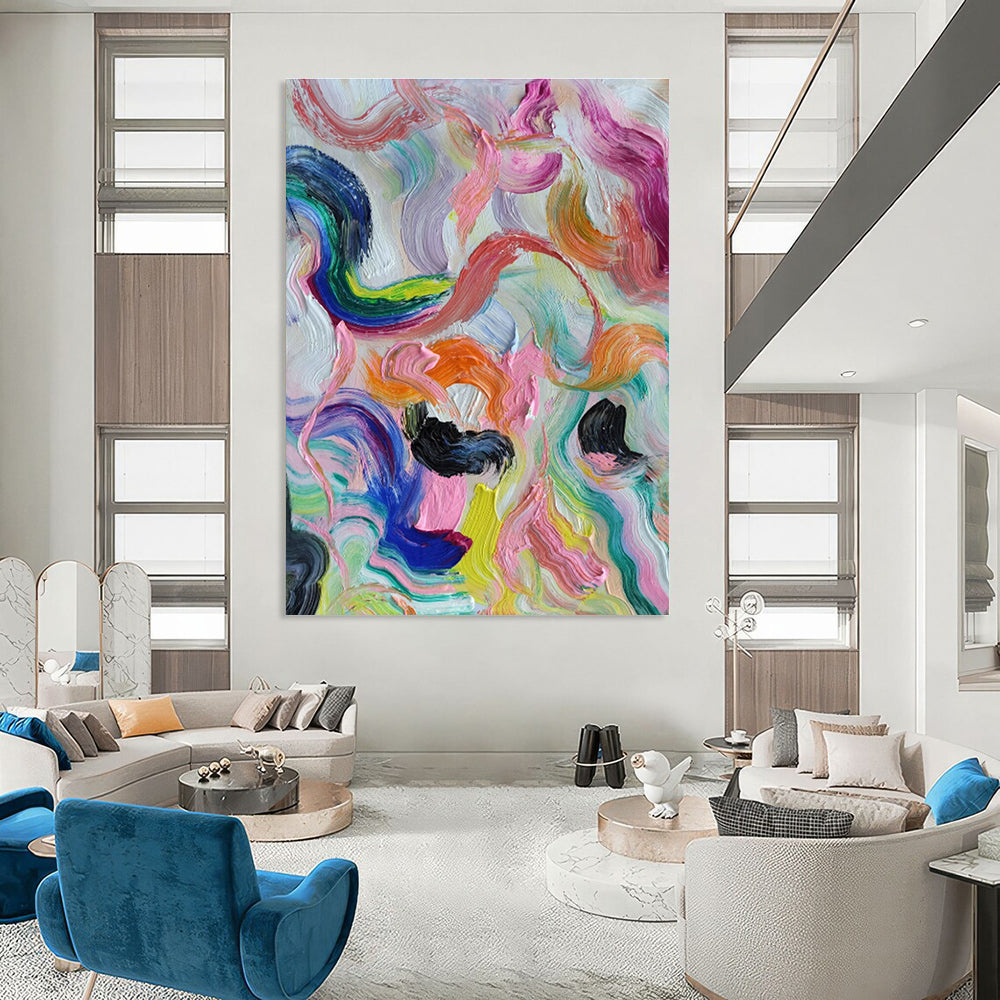 Oversized Hand - Painted Abstract Canvases for Living Room Media Walls and Cottage Dining Porches DLZ0780