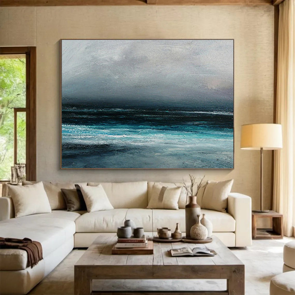 Grey Blue Dark Sea Abstract Painting THY034