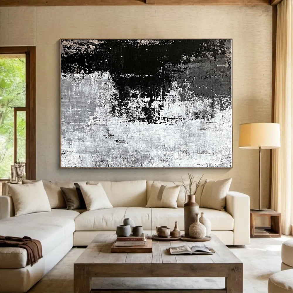 Black White and Gray Abstract Painting with Rough Textures GER425