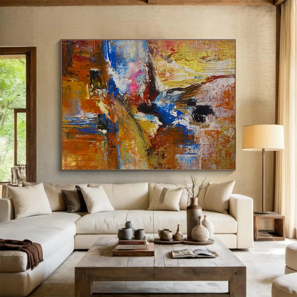 Orange Blue Gold Abstract Painting with Warm, Inviting Hues THY385