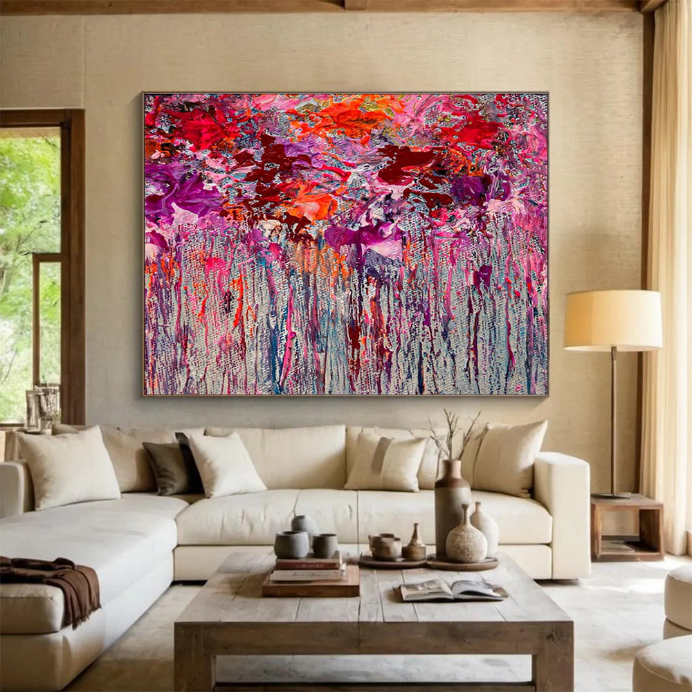 Pink Purple Abstract Painting with Dripping Color Effects THY351