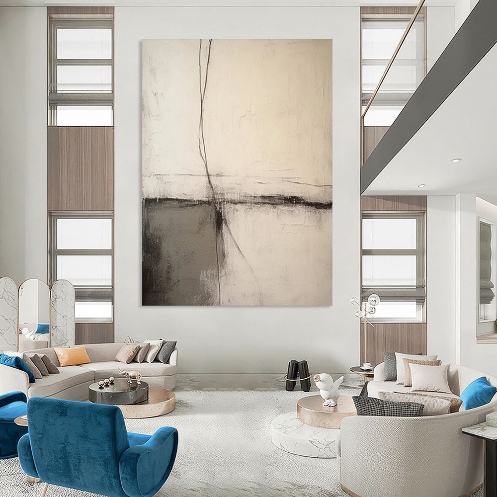 Black and White Minimalist Line Abstract Painting ADGE370