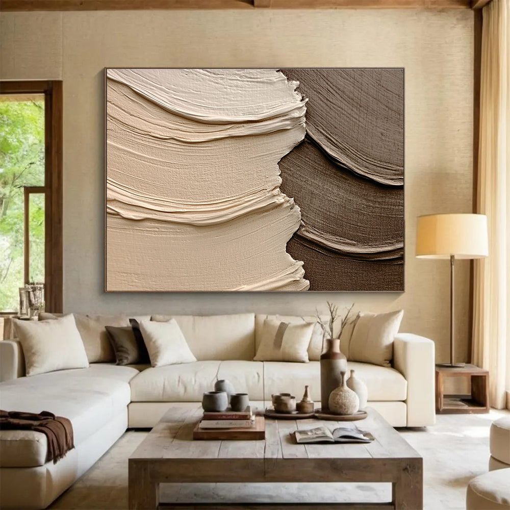 Beige Brown Textured - Rippled Shapes Abstract Painting DYP041