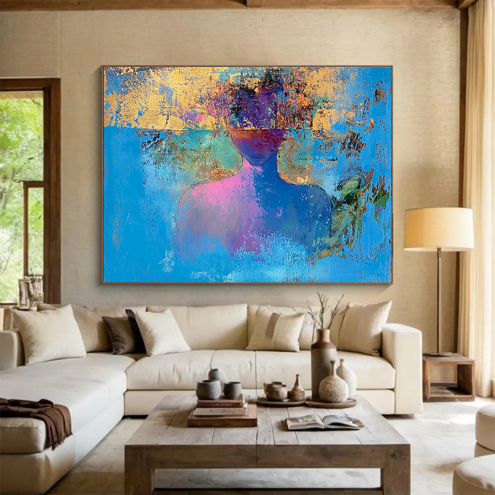 Blue Gold Colorful - Head Abstract Figure Abstract Painting DYP021