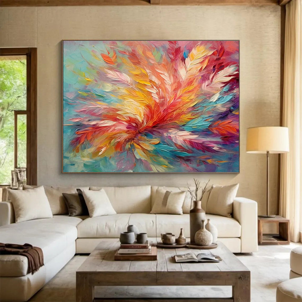 Feather - Like Color Burst Abstract Painting with Soft and Bold Tones THY302