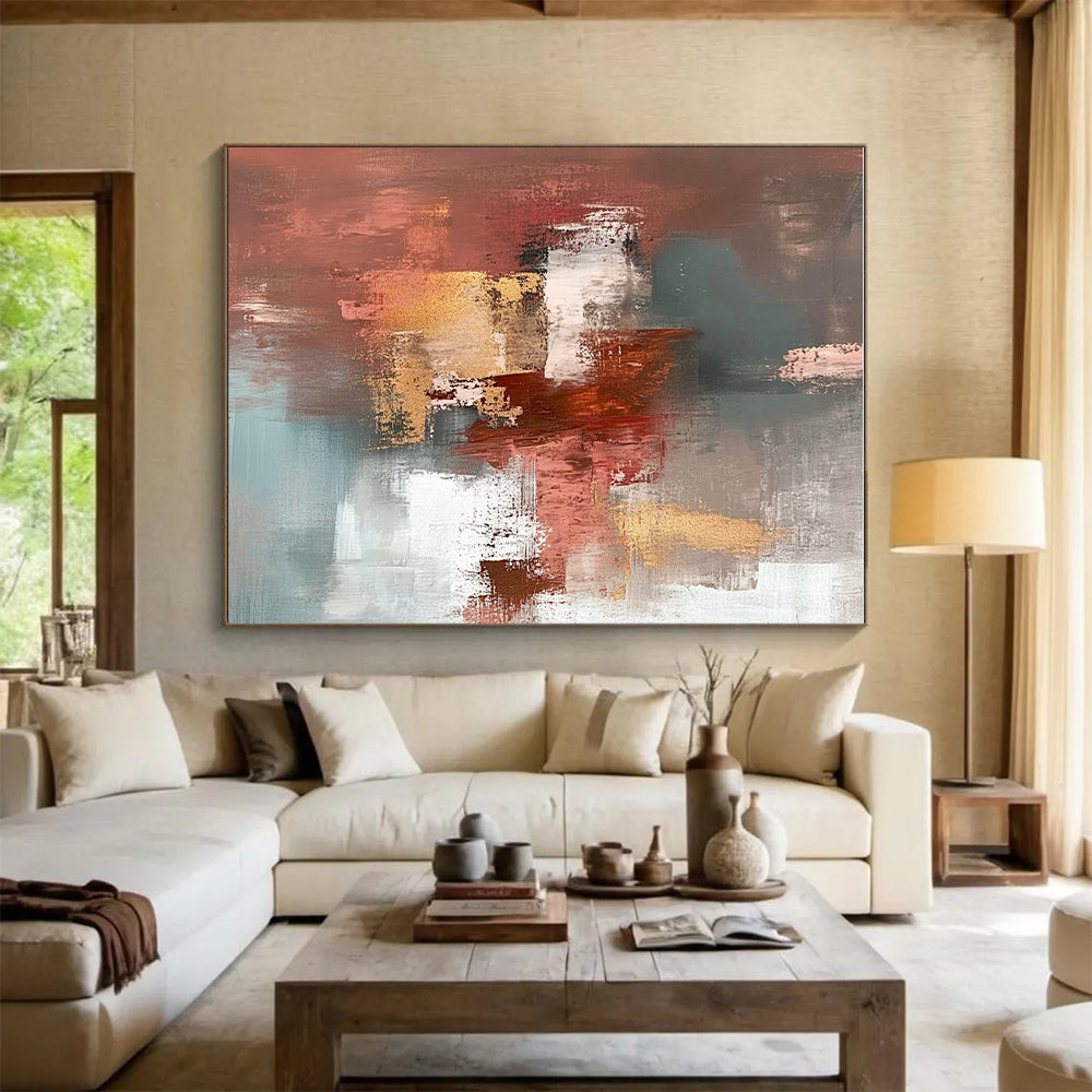 Red Gold Gray Abstract Painting with Rich Textures GER806