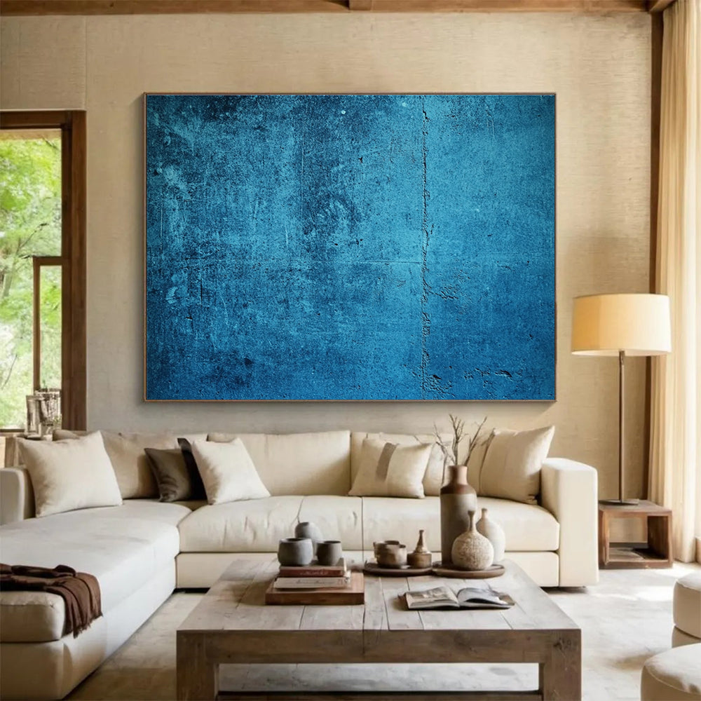 Blue Textured Background Abstract Painting with Distressed Look DYP573
