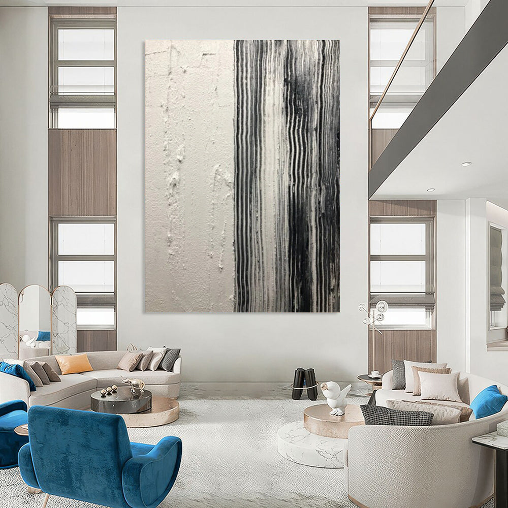Black and White Striped Textured Abstract Painting ADGE382