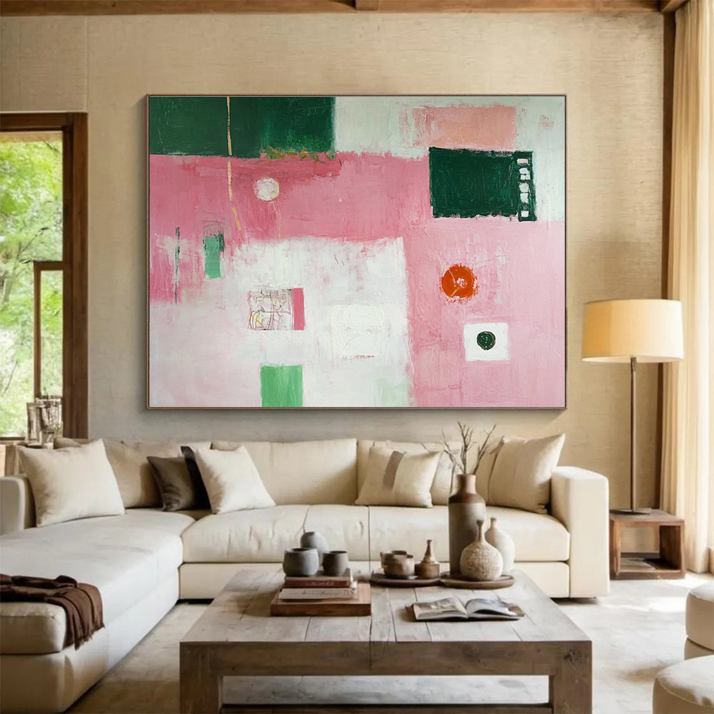 Pink - Dominated Abstract Painting with Various Shapes DYP129