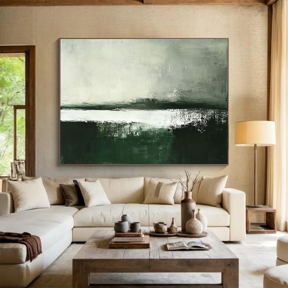 Green Gray and White Abstract Landscape Painting with Subtle Textures DYP215