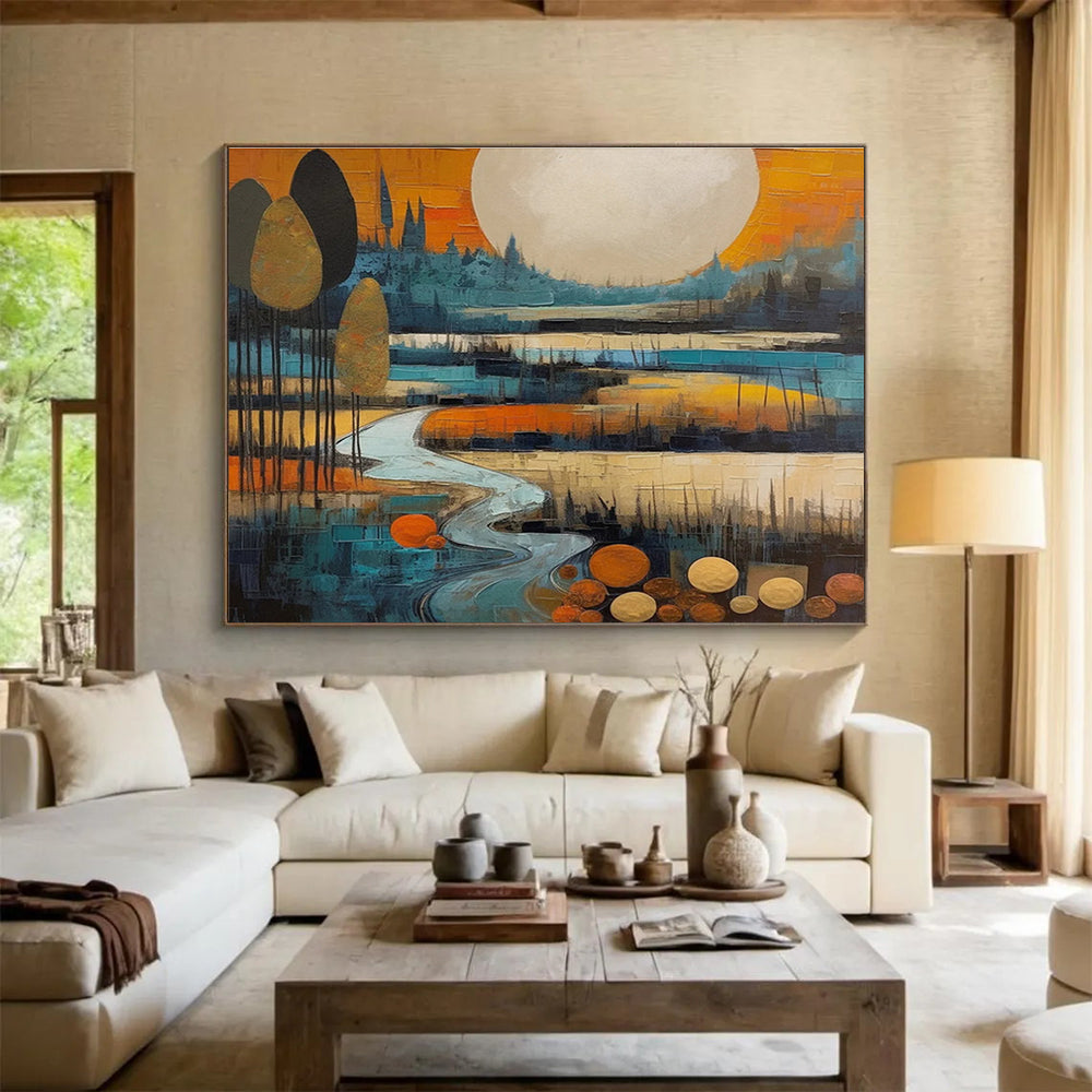 Orange and Blue Tones Scenic Abstract Painting THY085