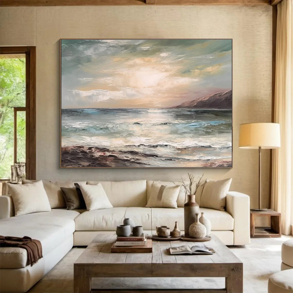 Coastal Sunset Abstract Painting with Subtle Color Blends THY316