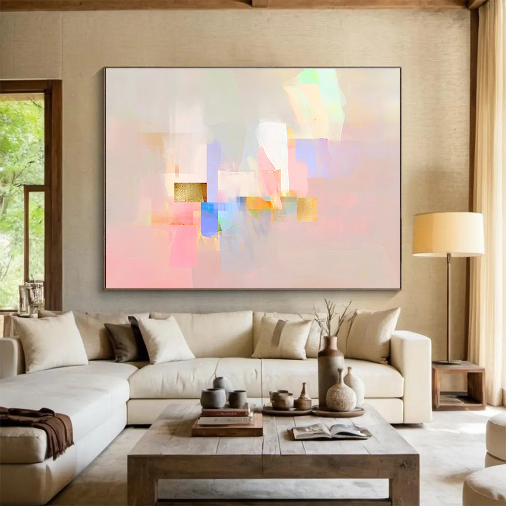 Soft Color Block Abstract Painting with Gold Accents DYP204